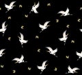 Japanese Flying Crane Flock Seamless Pattern