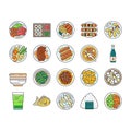 japanese food asian meal icons set vector