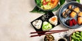 Japanese food assortment on light background Royalty Free Stock Photo