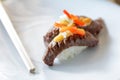 Japanese food beef nigiri sushi Royalty Free Stock Photo