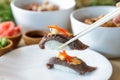 Japanese food beef nigiri sushi Royalty Free Stock Photo