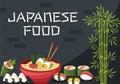 Japanese Food Cartoon Illustration with Various Delicious Dishes in the Restaurant such as Sushi on a Plate Royalty Free Stock Photo