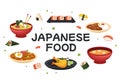 Japanese Food Cartoon Illustration with Various Delicious Dishes in the Restaurant such as Sushi on a Plate Royalty Free Stock Photo