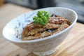 Japanese food , Chicken teriyaki with rice on wooden table Royalty Free Stock Photo