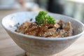 Japanese food , Chicken teriyaki with rice on wooden table Royalty Free Stock Photo