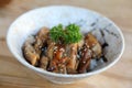 Japanese food , Chicken teriyaki with rice on wooden table Royalty Free Stock Photo