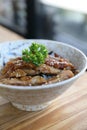 Japanese food , Chicken teriyaki with rice on wooden table Royalty Free Stock Photo