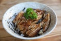 Japanese food , Chicken teriyaki with rice on wooden table Royalty Free Stock Photo