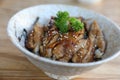 Japanese food , Chicken teriyaki with rice on wooden table Royalty Free Stock Photo