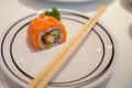 Japanese food closeup, Salmon sushi rolls Royalty Free Stock Photo