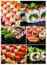 Japanese food. Collage of different sets of sushi Royalty Free Stock Photo