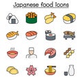 Japanese food color line icon set