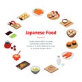 Japanese Food Concept Banner Card Circle 3d Isometric View. Vector Royalty Free Stock Photo