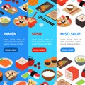 Japanese Food Concept Banner Vecrtical Set 3d Isometric View. Vector Royalty Free Stock Photo