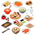 Japanese Food Concept 3d Icon Set Isometric View. Vector Royalty Free Stock Photo