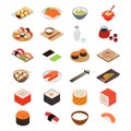 Japanese Food Concept Icons 3d Isometric View. Vector Royalty Free Stock Photo