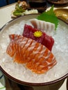 Japanese food, cuisine, shashimi. Salmon. Tuna