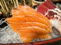 Japanese food, Fresh Salmon and tuna fish slide Royalty Free Stock Photo