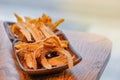 Japanese food, fried fishbones in small plate Royalty Free Stock Photo