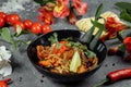 Japanese food: Glass noodles with chicken and vegetables Royalty Free Stock Photo