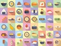 Japanese food icons set flat vector. Tempura asian
