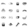 Japanese food icons set monochrome