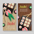 Japanese Food Illustration web Banner. Japan Sushi