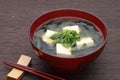 Japanese food, Miso soup of tofu and seaweed Royalty Free Stock Photo