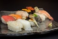 Mixed sushi set isolated on black background Royalty Free Stock Photo