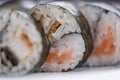 Japanese food restaurant, sushi maki gunkan roll plate or platter set. Sushi set and composition Royalty Free Stock Photo