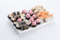 Japanese food restaurant, sushi maki gunkan roll plate or platter set. Sushi set and composition Royalty Free Stock Photo