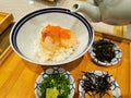 Japanese food rice and fresh shrimp meal supper set