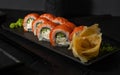 Japanese food. roll with salmon, wasabi and ginger