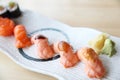 Japanese food salmon sushi set with salmon maki salmon sushi and caviar Royalty Free Stock Photo
