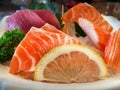 Japanese Food - Salmon, Tuna and Crab Sticks Sashimi Royalty Free Stock Photo