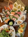 Japanese food, sashimi platter, sea food, salmon and tuna Royalty Free Stock Photo