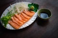 Japanese food sashimi salmon in japan restaurant Royalty Free Stock Photo