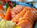 Japanese food. sashimi and sushi big set include salmon, tuna, sweet egg, squid