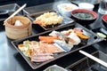 Japanese food sasimi, sushi and tempura Royalty Free Stock Photo