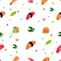 Delicious Japanese food and ingredients seamless pattern