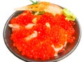 Japanese food: Selective focus of Salmon roe, crab meat sashimi on rice bowl Royalty Free Stock Photo