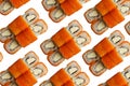 Japanese food: Set of salmon sushi and rolls with salmon and eel Royalty Free Stock Photo
