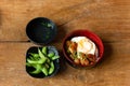 Japanese food set of teriyaki chicken with rice and fried egg in a bowl. Royalty Free Stock Photo