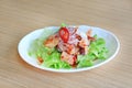 Japanese food, Spicy Octopus Tako salad on wooden table