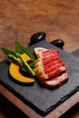 Japanese Food style : The premiums sliced Wagyu beef put on the plate for ready to cooking or grill