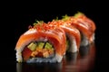 Japanese food. Sushi and beaters on a black background. Close up.