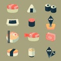 Japanese food sushi icon set Royalty Free Stock Photo