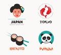 Japanese food and sushi icons, menu design