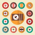 Japanese food sushi icons vector illustration set Royalty Free Stock Photo