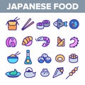 Japanese Food, Sushi Linear Vector Icons Set Royalty Free Stock Photo